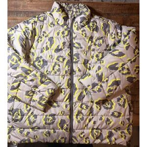 LOGO Reversible Puffer Jacket Women's 3X Leopard Print Zip Front Collar